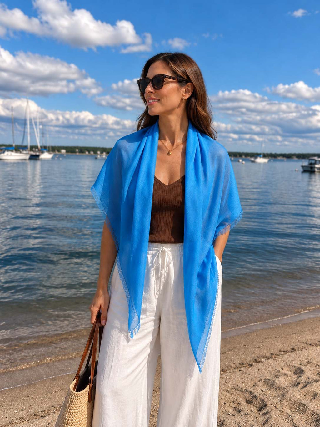 Square - Featherlight Solid Cashmere Scarf - French Blue