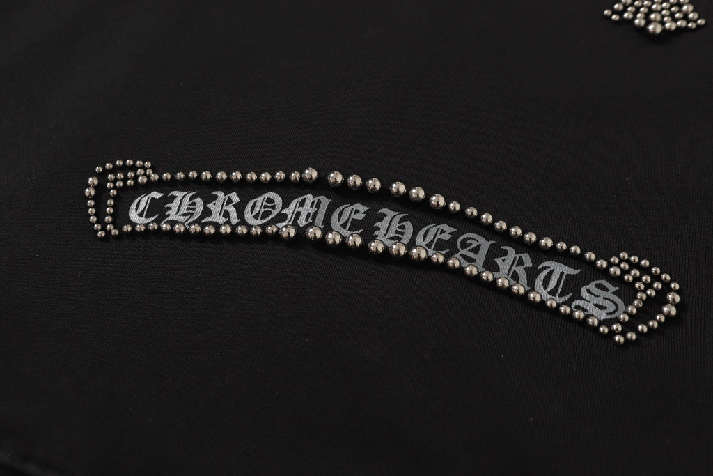 Chrome-Hearts Rhinestone Cross Hoodie - Black Gothic Streetwear Sweatshirt 2633