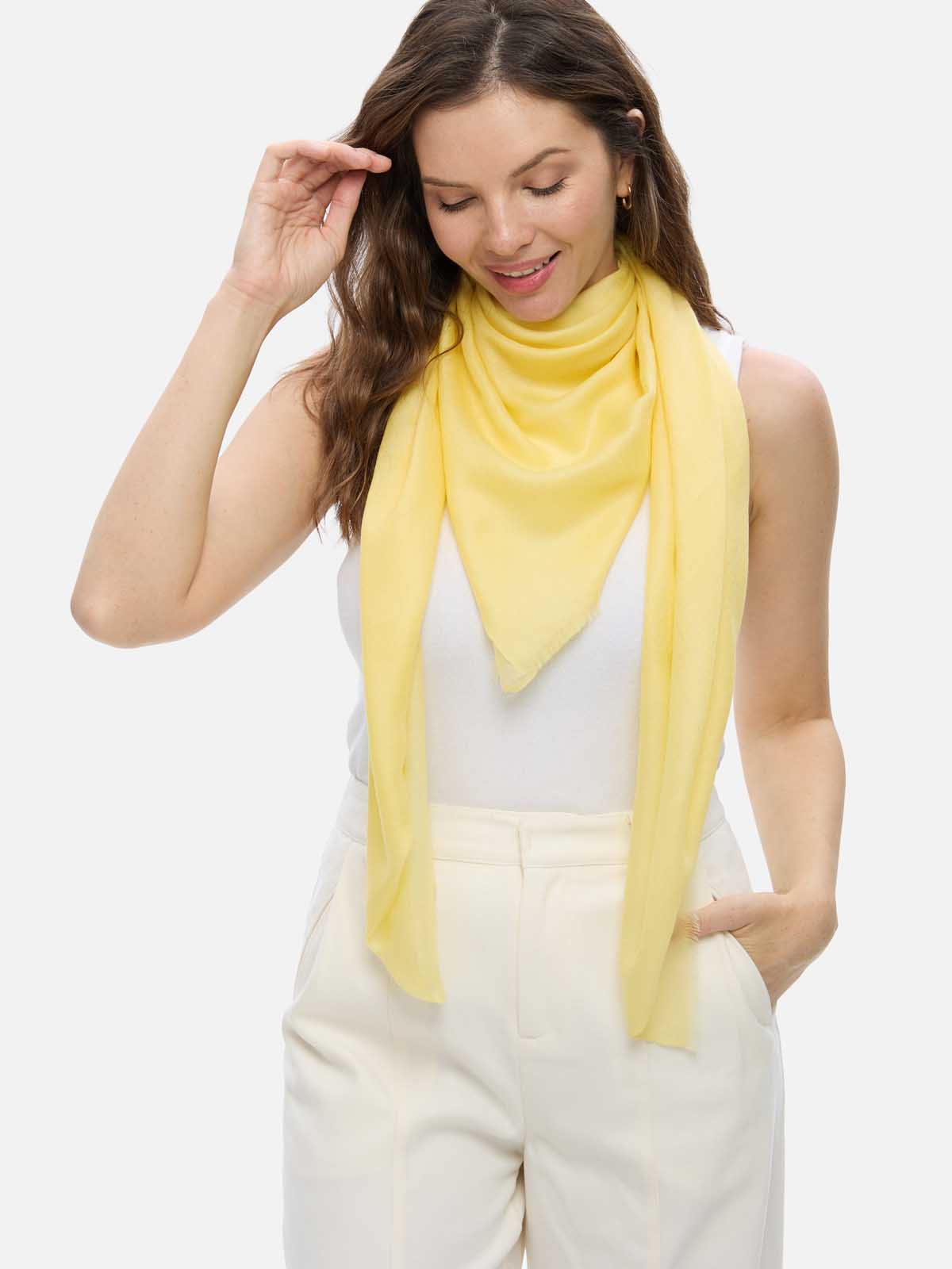 Square - Featherlight Solid Cashmere Scarf - Yellow