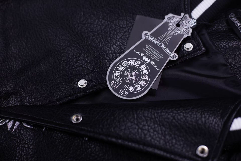 Chrome Hearts Embroidered Sleeve Varsity Jacket - Black Streetwear Coat 5577