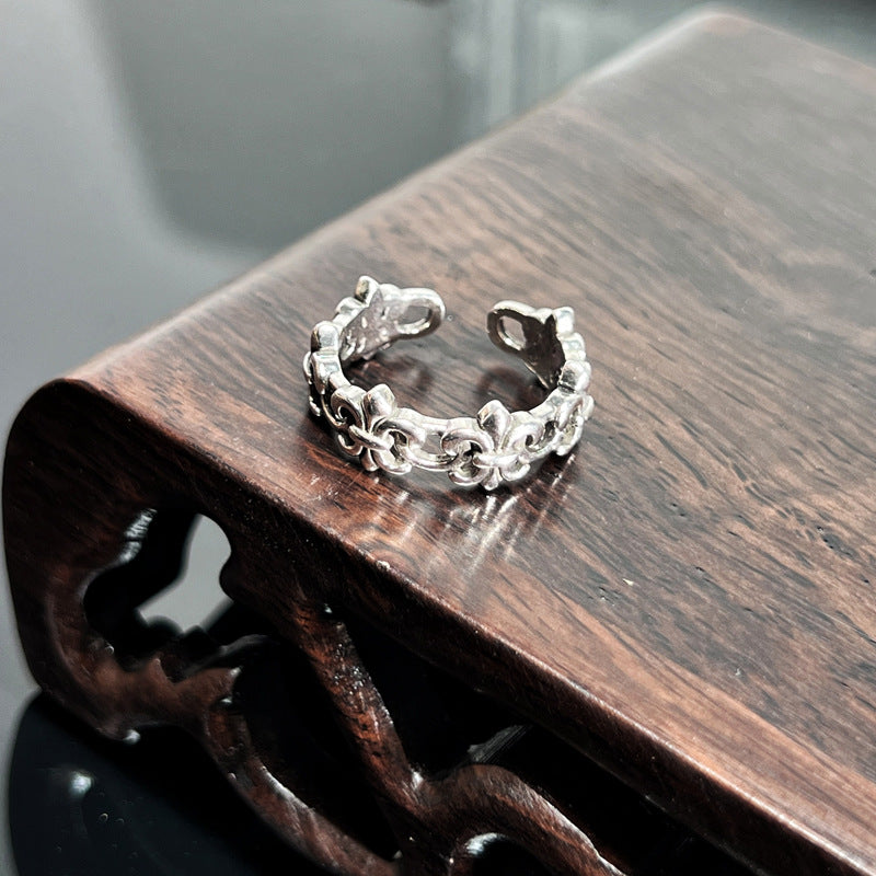 Chrome Hearts distressed iris cross open adjustable ring
